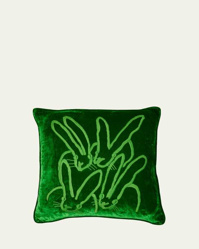 Hand Embroidered Velvet Decorative Pillow, 22" Square